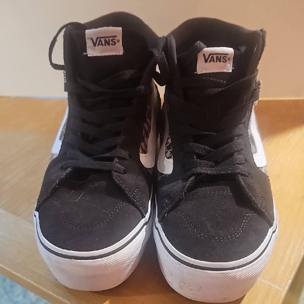 Vans Black and White High-Top Sneakers with Jazz Stripe